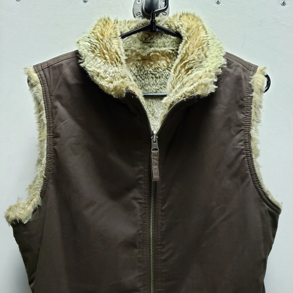 Womens GAP Faux Fur reversible vest size small brown/grey - Picture 5 of 9